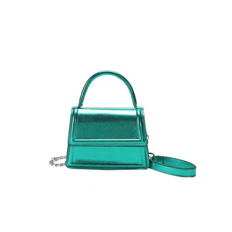 Retro PU crossbody bag in horizontal square shape with sewing line detail