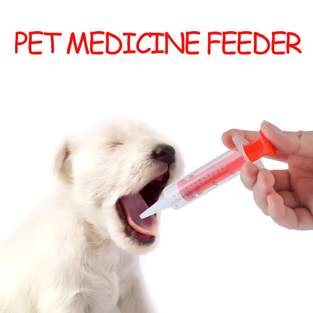 Two silicone pet pill shooter dispensers with soft tips for feeding medicine to cats and dogs