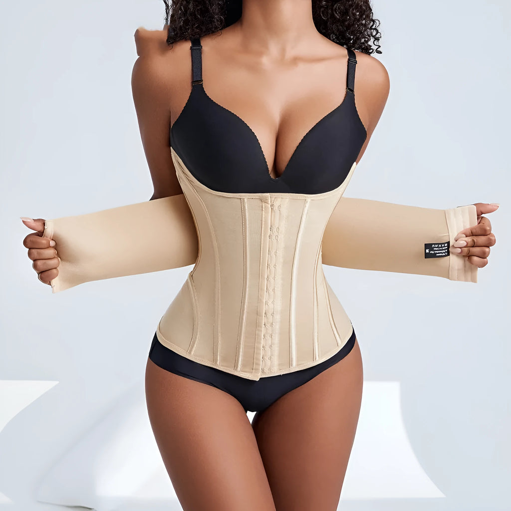 Nylon waist training belly band in black colour with adjustable fit for tummy slimming and fitness support