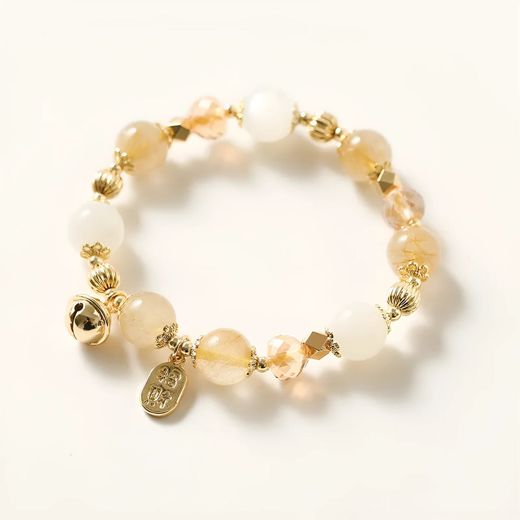 Gold coloured rutilated quartz bracelet with crystal beads in Korean style