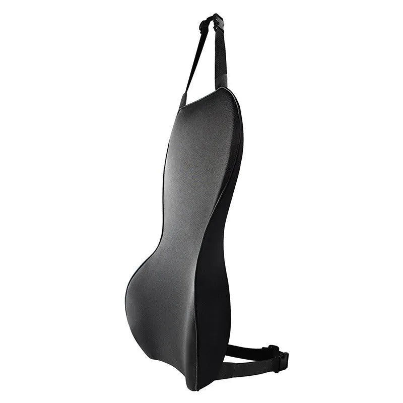 Universal memory cotton car lumbar support cushion in solid colour on a car seat.