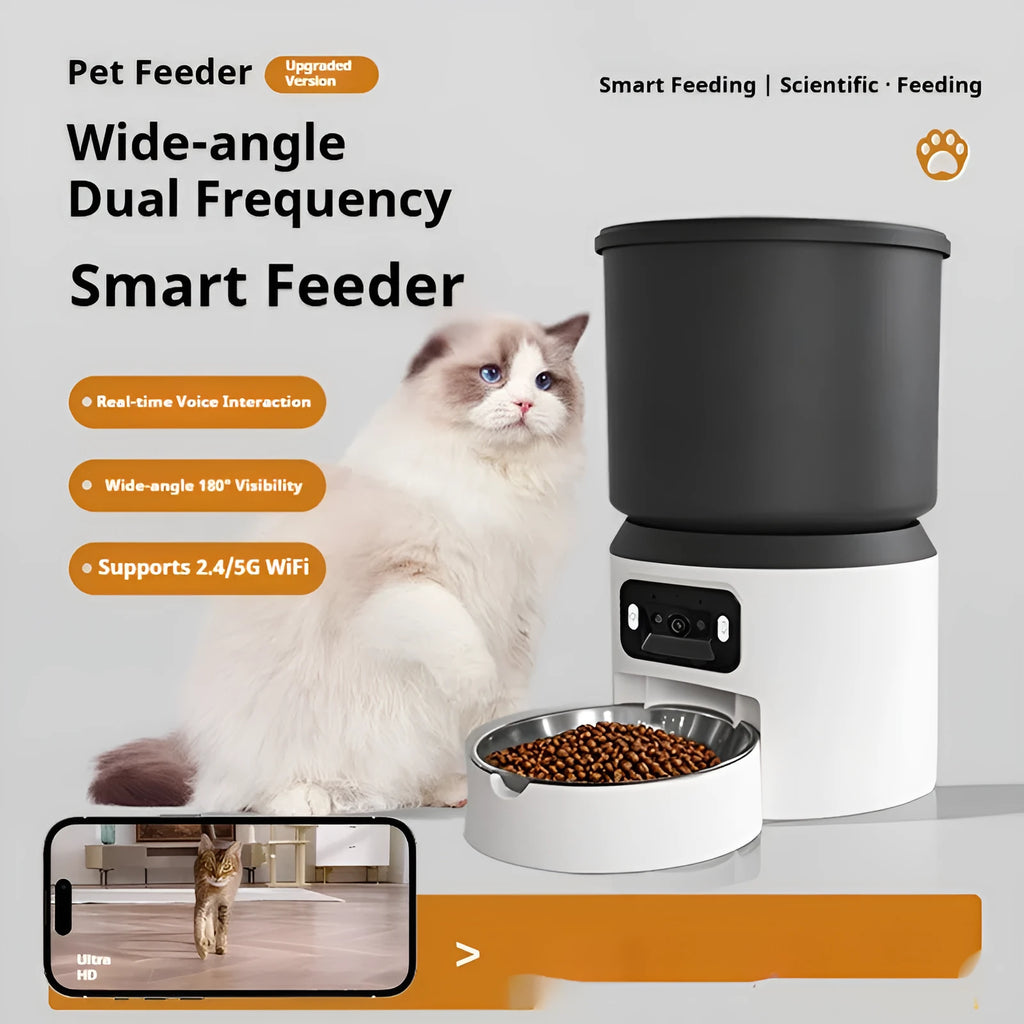 4L smart pet feeder with Wi-Fi connectivity and optional video monitoring