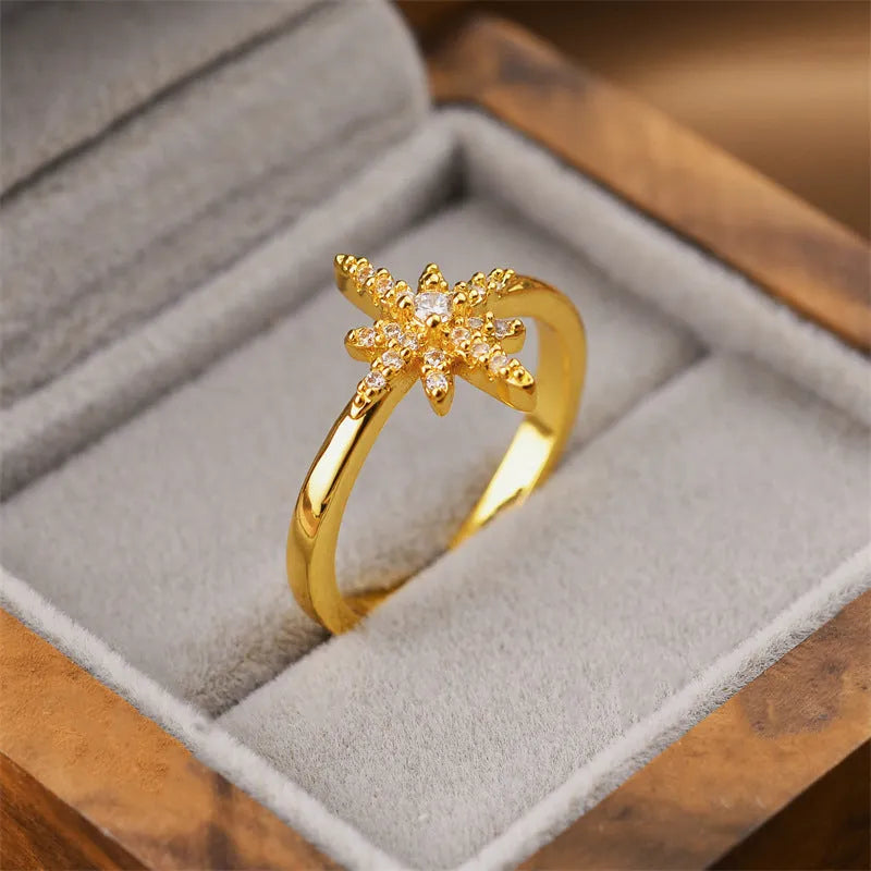 Gold geometric open ring for women on a plain background, showcasing its Korean fashion-inspired design.