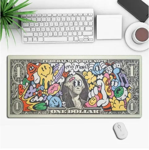 Custom anime print gaming mouse pad with non-slip rubber cloth base on a desk.