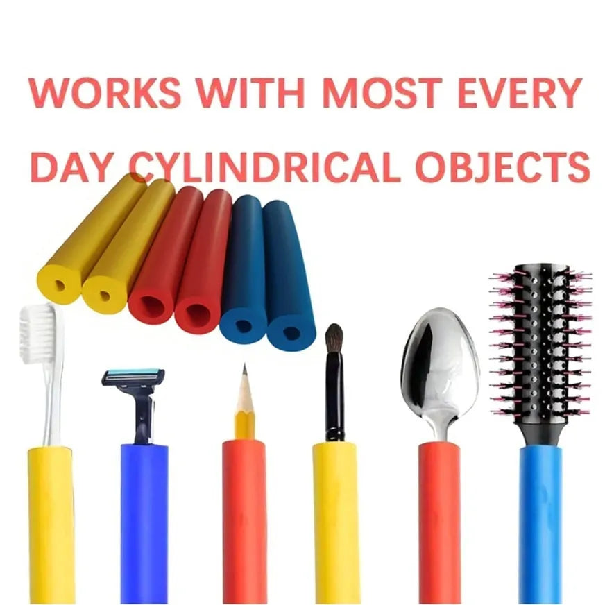 Pack of black rubber grip hoses for organising tableware and pens, showing inner diameter sizes.