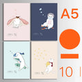 Set of ten soft-cover thread-bound notebooks showing various designs including animals, botanical prints, and geometric patterns.