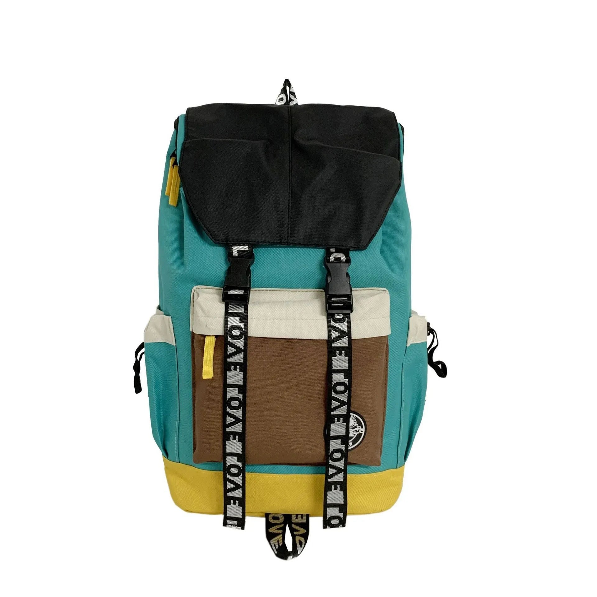 Oxford cloth backpack showing three carrying methods: handheld, shoulder, and backpack style