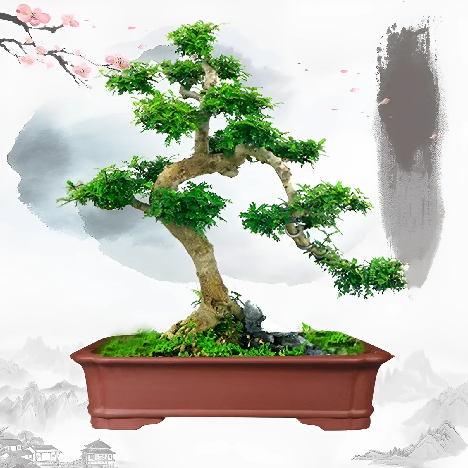 Large rectangular purple clay bonsai flowerpot showing its handmade texture and size.