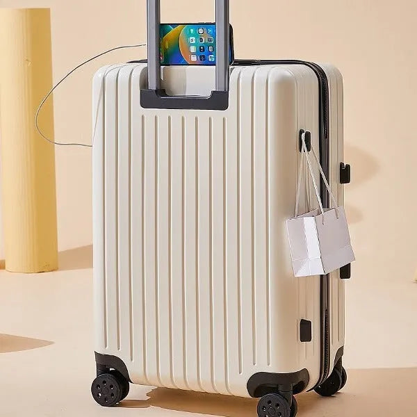 PC travel universal wheel suitcase in solid colour with dry wet separation feature