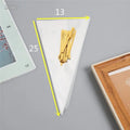 Clear triangular plastic packaging bags with wire ties in three different sizes