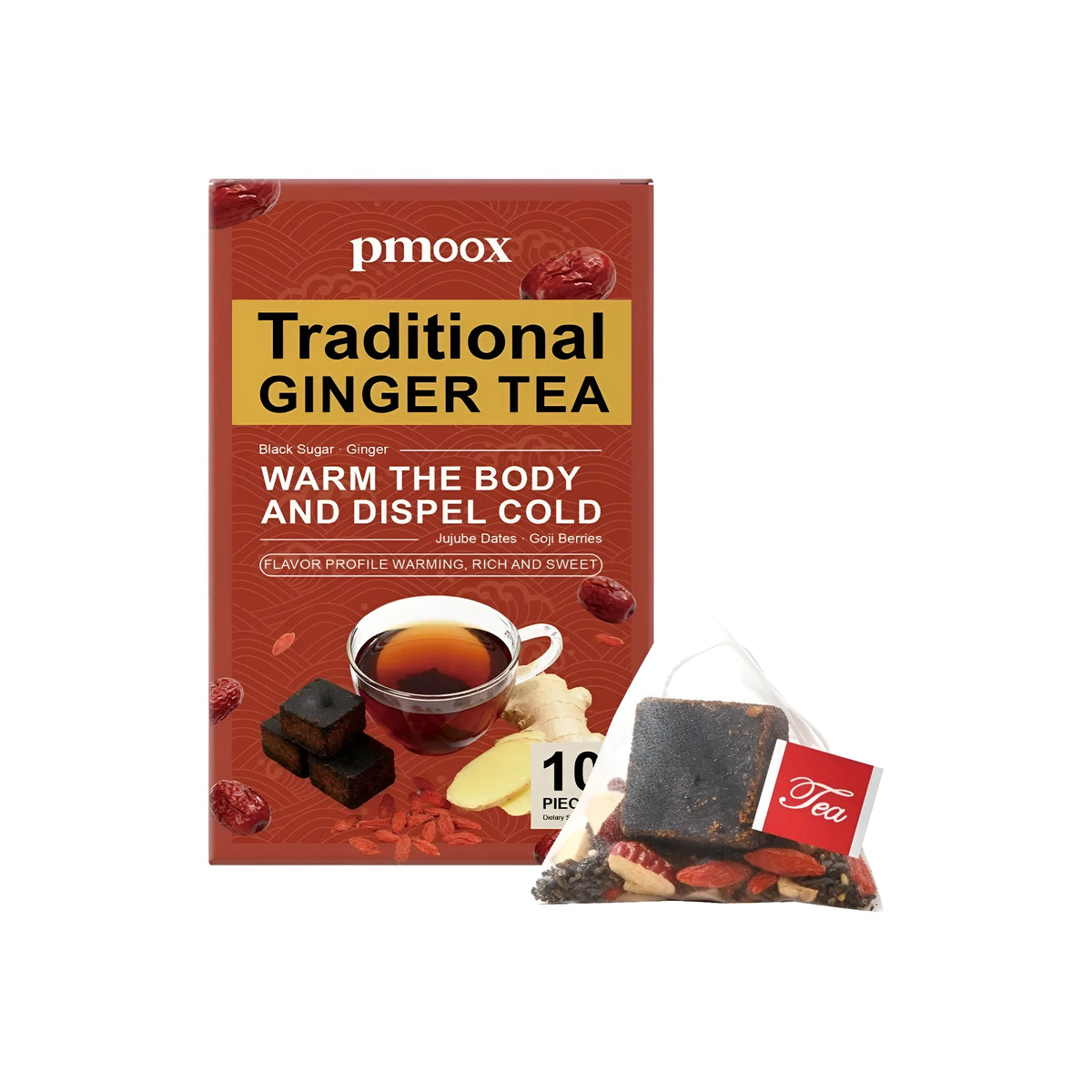 Pack of 10 Traditional Ginger Tea teabags with red dates medlar and brown sugar