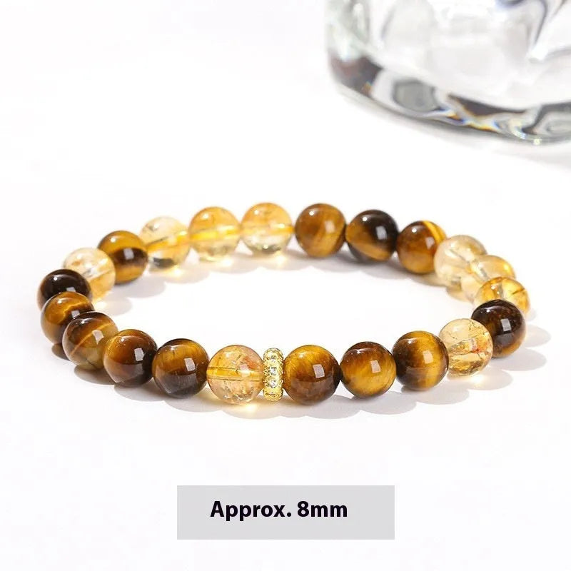 Natural yellow tiger stone mixed yellow tower crystal bracelet round beads 8mm women's handmade jewellery