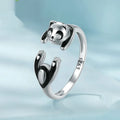 Panda sterling silver open ring with white gold plating and adjustable opening