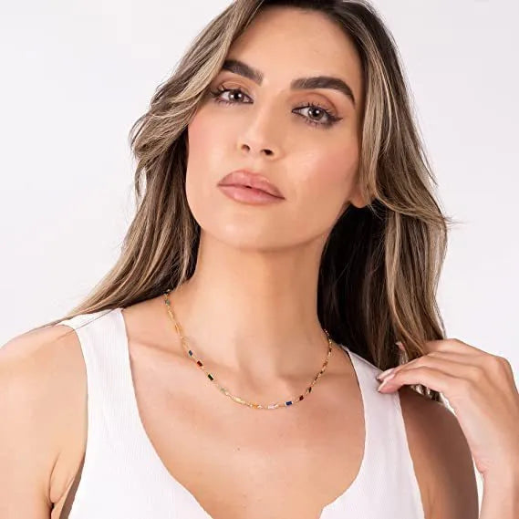 Geometric glass crystal pendant necklace on adjustable alloy chain with random colour electroplated finish