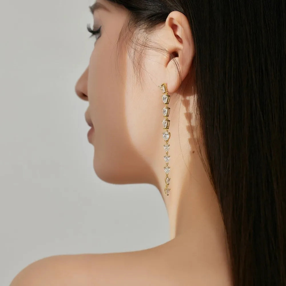 925 silver geometric line stud earrings with electroplated platinum finish on display