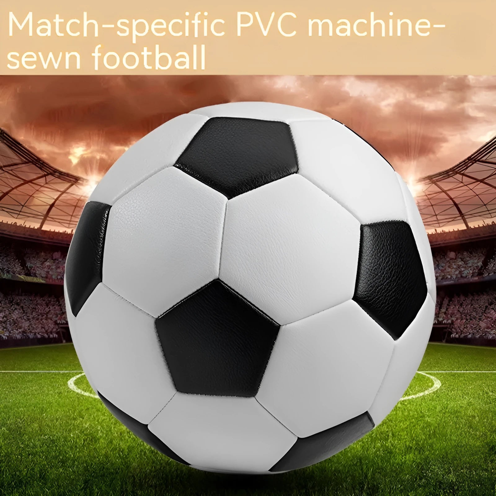 PVC football in multiple colours and designs, shown in sizes 3, 4, and 5 for training and matches