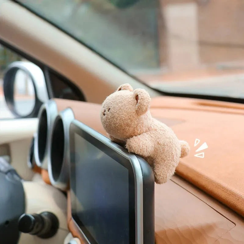 Cute cartoon plush car centre console decoration in fabric with bear or rabbit screen doll option