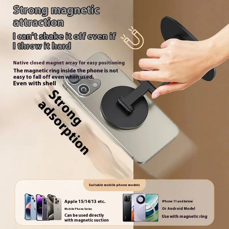 360 rotating foldable desktop phone stand in aluminium alloy for live streaming, black colour, sandblasted finish