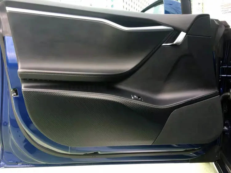 Carbon fibre protective film set for Tesla Model S door interior control areas