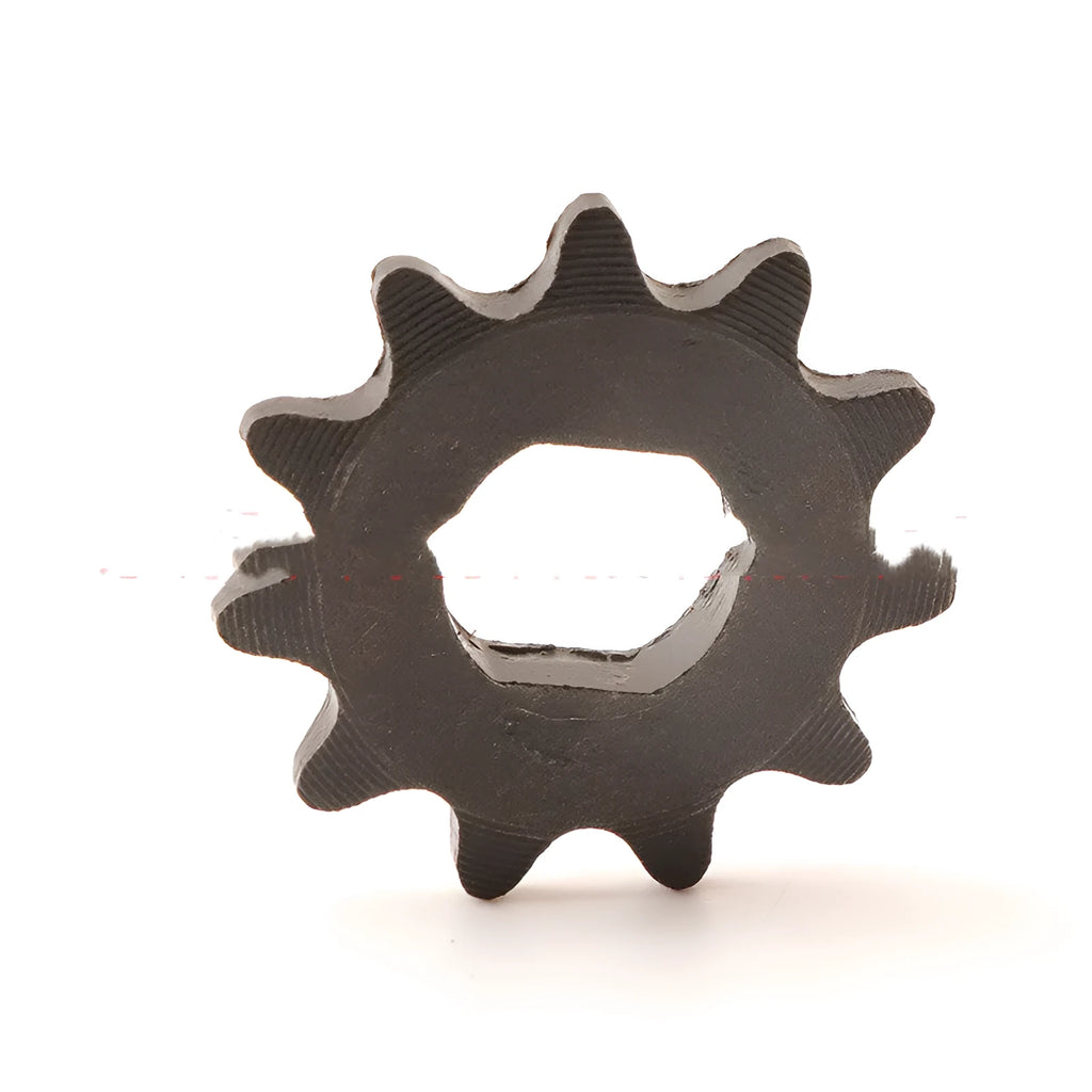 Single 11 tooth cast iron motorcycle reduction gear with non-circular shape for T8F chain.