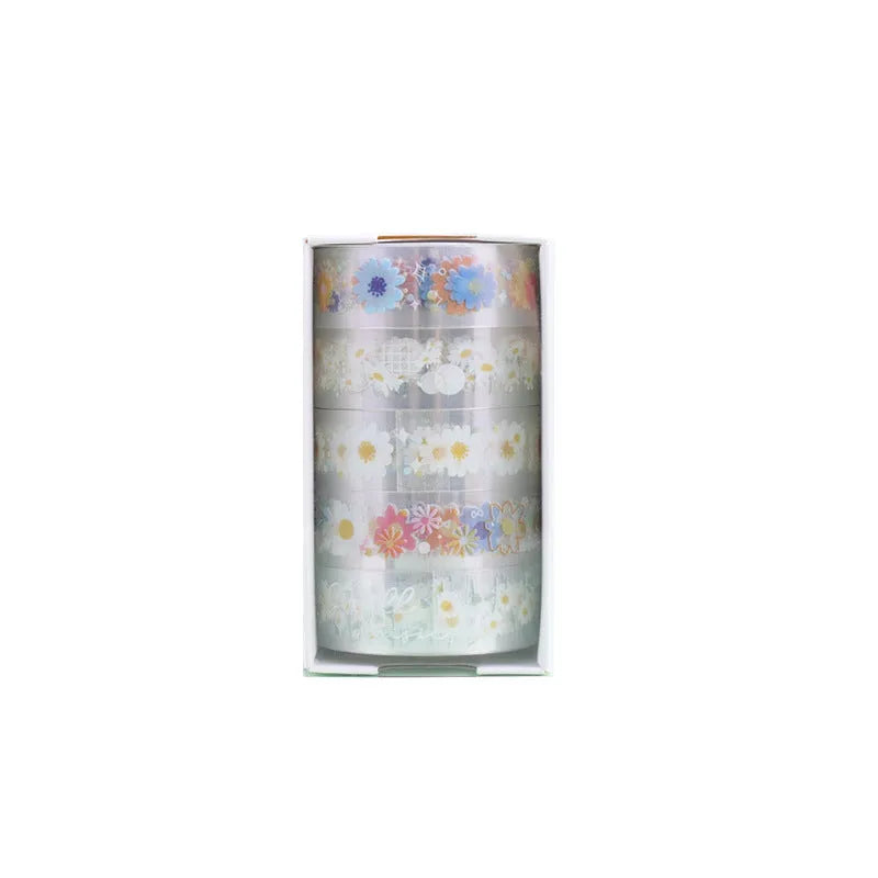 Transparent adhesive tape with Midsummer Daisy pattern, 1.5cm width decorative tape for diaries