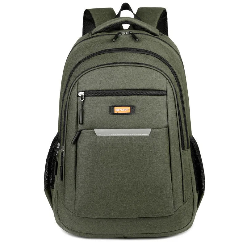 Casual men's Oxford cloth backpack in a choice of black, blue, gray, or green colours