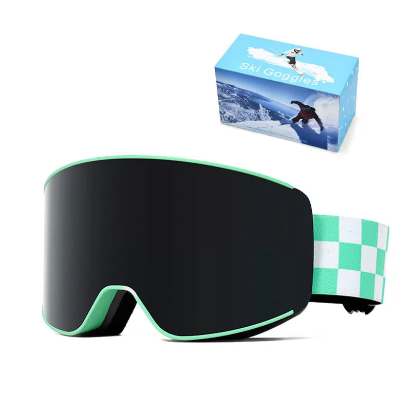Spherical ski goggles with double-layer anti-fog lens, TPU frame, and PC lens in six colour options