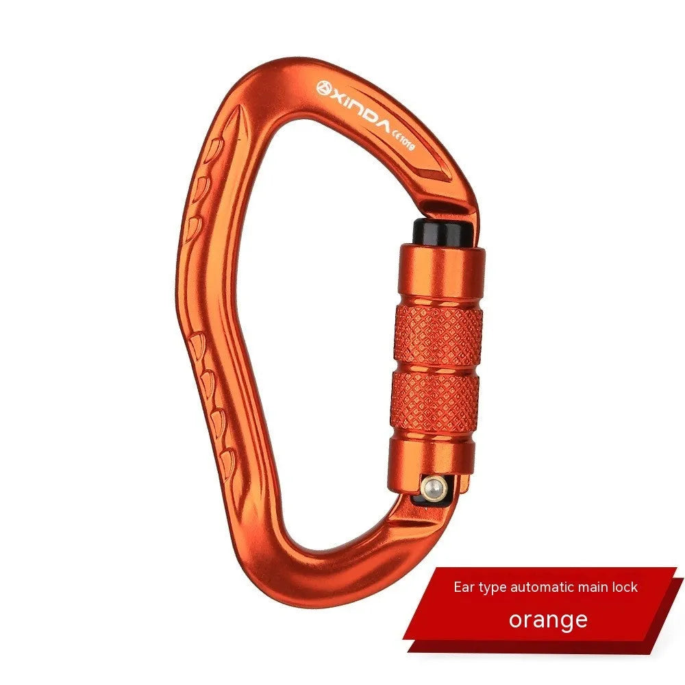 Automatic locking climbing carabiner in silver finish with hook gate