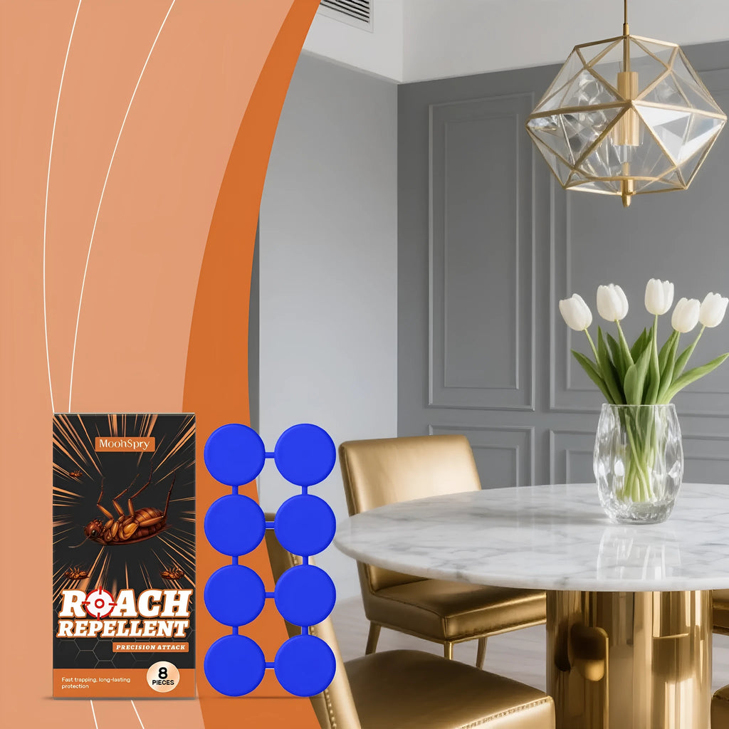 Indoor cockroach control kit with 8 bait stickers and 8 glue pads for kitchen household use