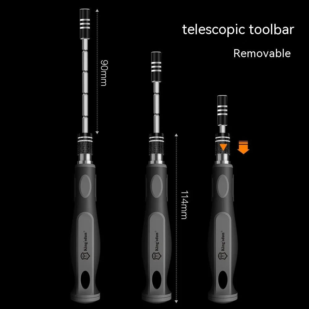 32-in-1 screwdriver set with bits organised in a compact neutral-coloured plastic case