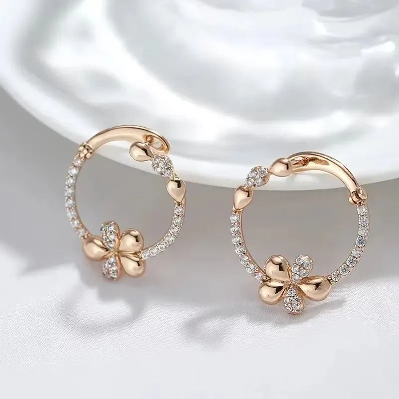 Women's geometric round ring earrings in copper with electroplating colour finish
