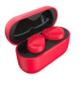 Flame Red Qualcomm TWS 3040 bilateral wireless Bluetooth earphones with charging cable