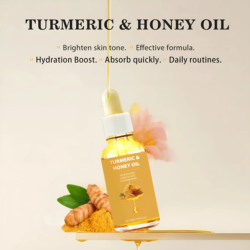 30ml turmeric honey essential oil bottle with neutral packaging for facial beauty use