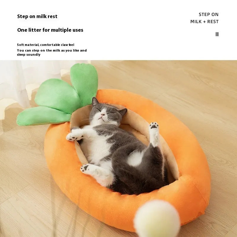 Cartoon carrot print double-sided dog mattress in cloth material