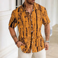 Men's striped short sleeve casual shirt with 3D printed pattern in anti-wrinkle polyester fabric