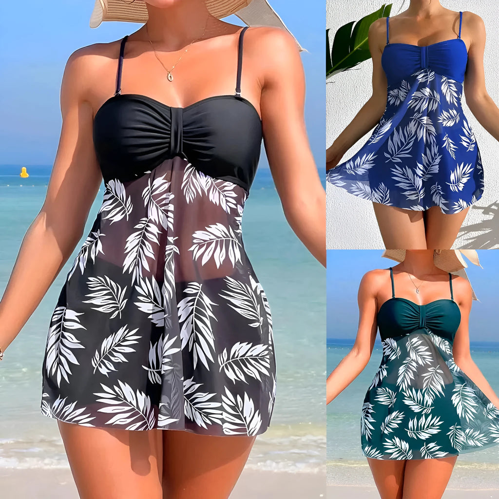 Women's high waist swim boxers in blue with mesh side panels on a mannequin.