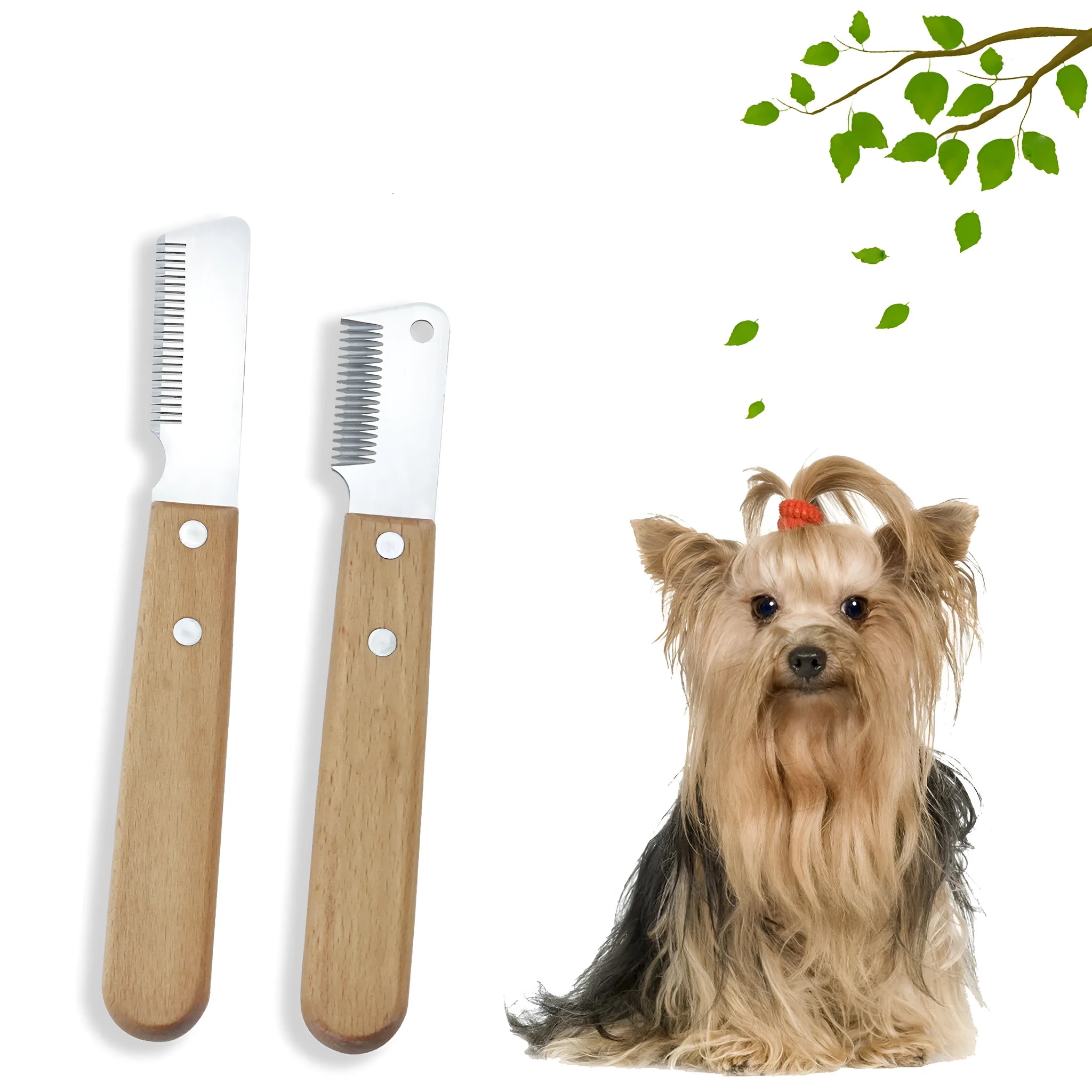 Wood handle pet stripping comb for grooming cats and dogs with metal fittings