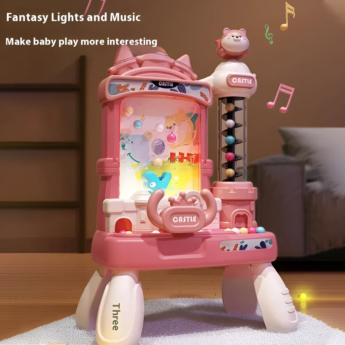 Children's desktop educational toy with 20 beans, plastic sound and light rotation, pink or green colour options