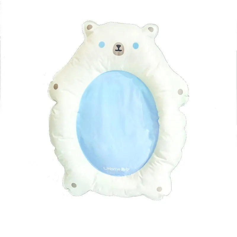 Plastic cat cooling mat 62x50x8cm in blue, used as a pet bed on a wire cage floor