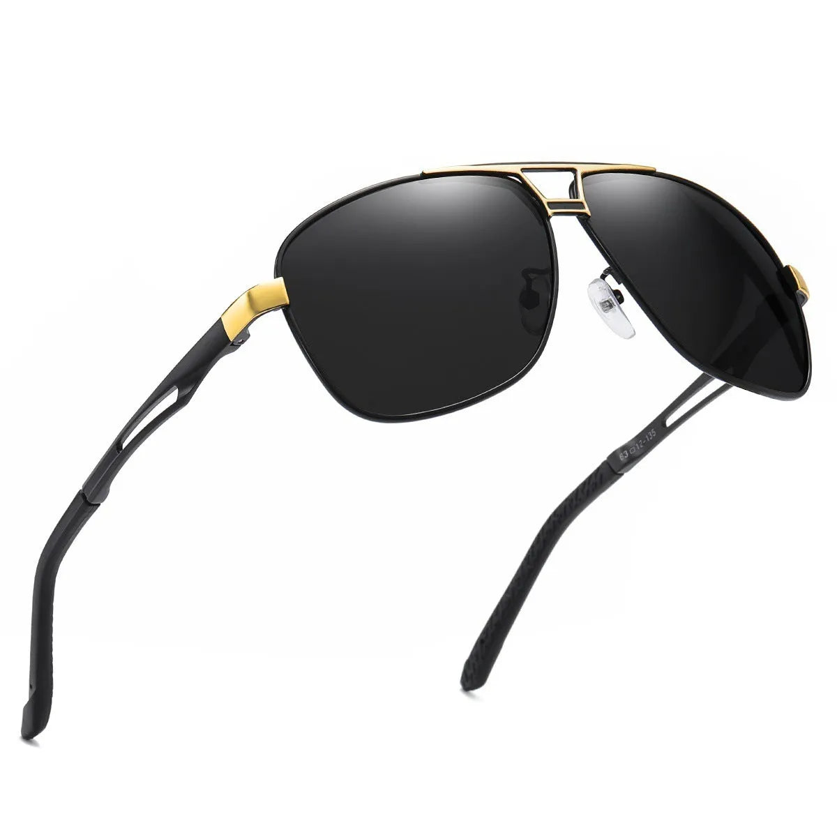 Men's polarised aviator sunglasses with orange red metal frame and dark lenses.