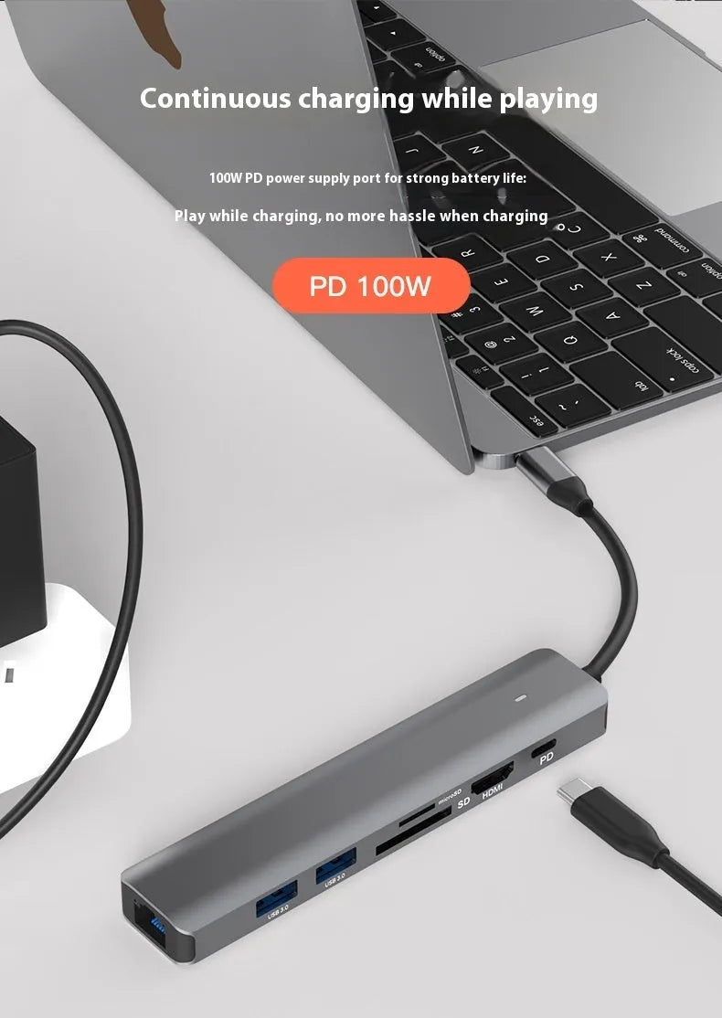 LQT-LH07 7-in-1 USB card reader hub with PD charging port for laptop connectivity expansion