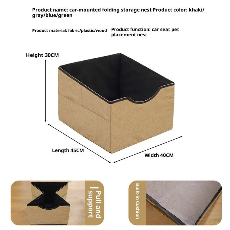 Four-season portable long-distance pet car nest in Oxford fabric for cats, available in Gray Khaki Blue Cyan