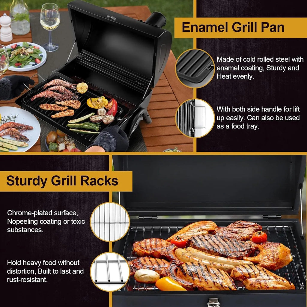 Small folding desktop charcoal barbecue stove with grill for outdoor cooking