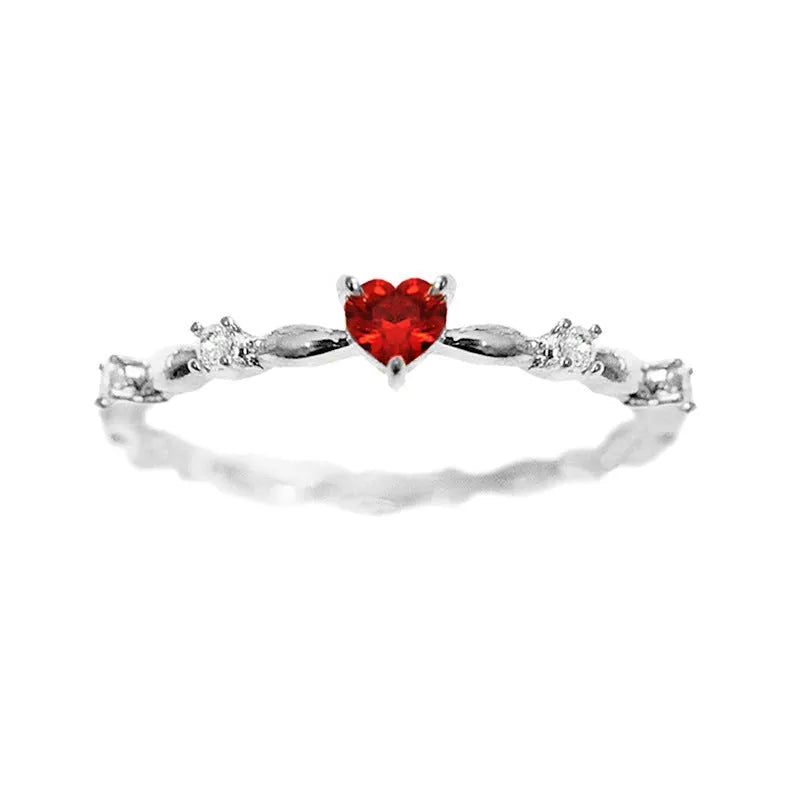 Women's peach heart shape ring with zircon details in gold or silver electroplated finish on copper