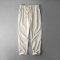 Men's linen trousers in navy blue, apricot linen or grey with mid-waist fit and trouser length
