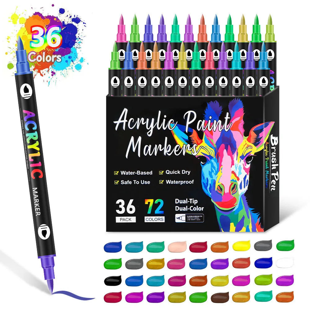 Set of double-headed acrylic marker pens with opaque washable ink in multiple colours