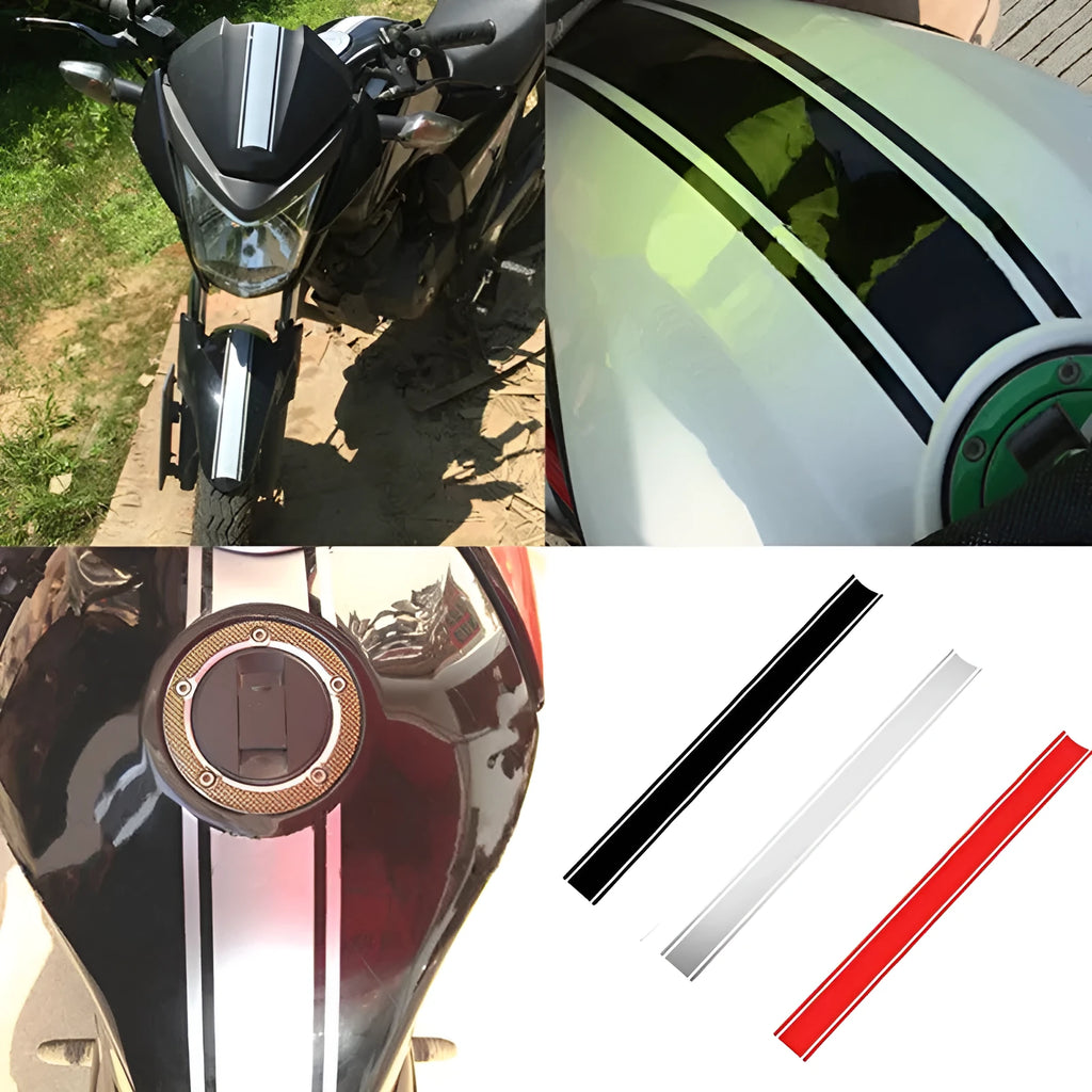 Motorcycle reflective pinstripe sticker for gas tank lid customisation in four colour options