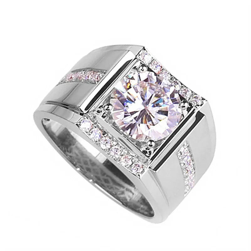 Men's adjustable copper imitation moissanite ring in rose gold, gold, or platinum colour.