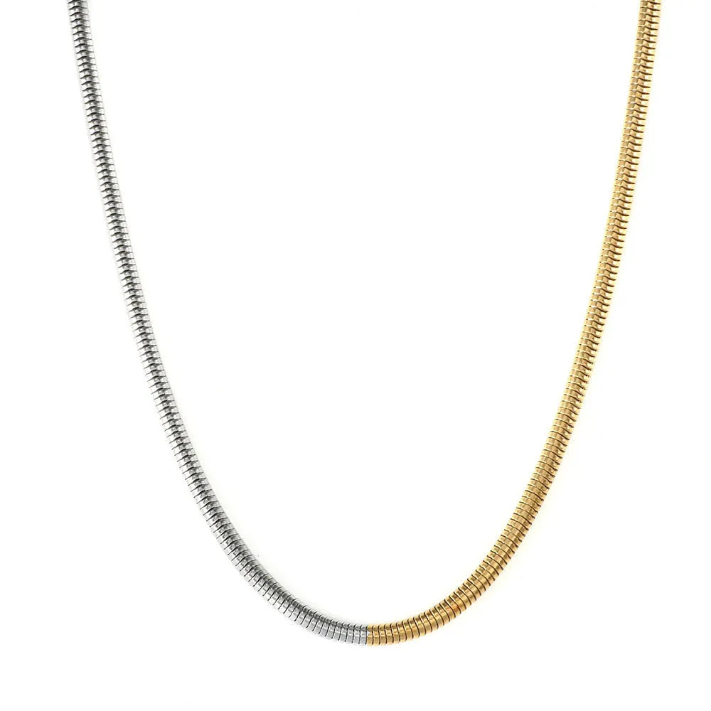 Golden 3mm snake bones chain necklace with geometric design for women