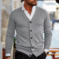 Men's slim fit acrylic cardigan sweater coat in creamy-white colour with long sleeves for autumn wear